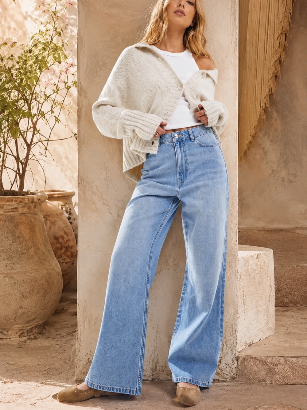Adalae Light Wash Wide Leg High Rise Jeans Size 6
